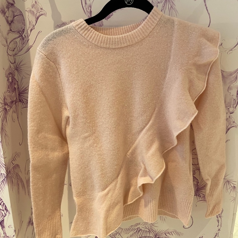 Pink sweater with ruffle down the front!
